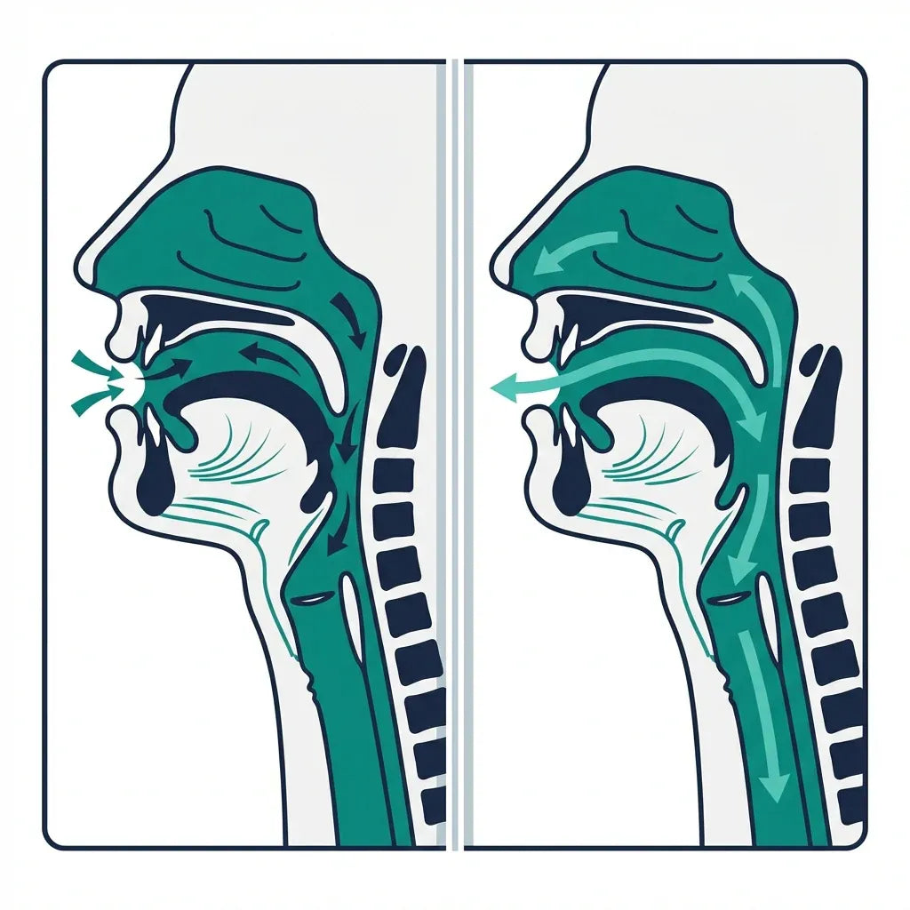 Illustration showing airway collapse and open airway comparison